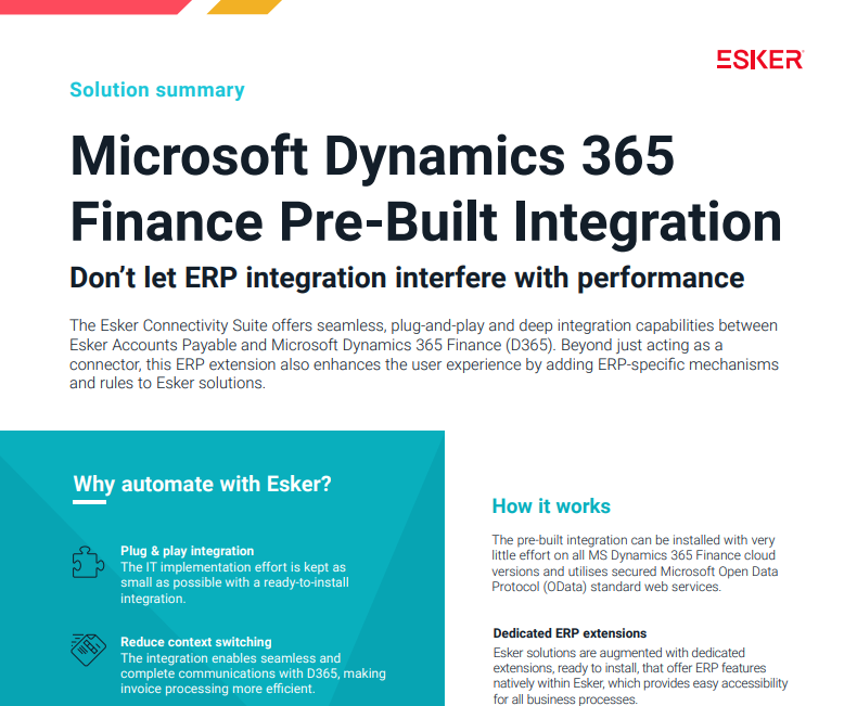 microsoft dynamics 365 pre-build integration with esker overview