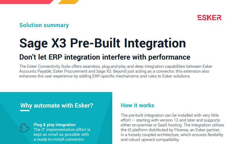 sage pre-build integration with esker overview